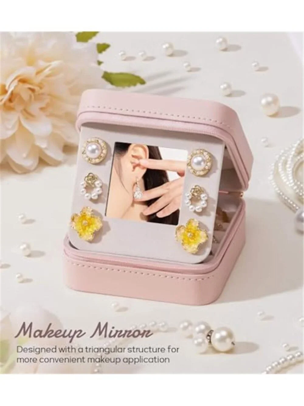 Pink Mini Travel Jewelry Box Organizer Case Necklace Earring Ring Bracelet Gift